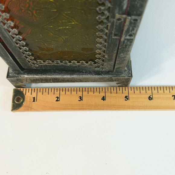 Glass Wall Hanging Lantern Lite Red Yellow Candle Holder 15" - Picture 11 of 11